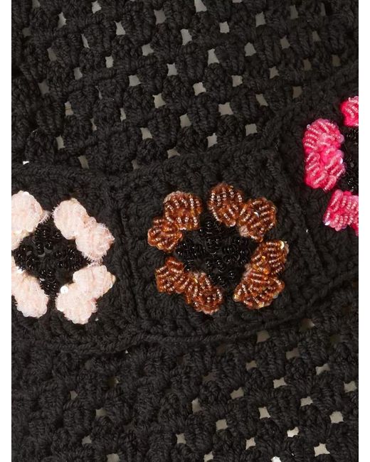 Matimì Black Crochet Floral Sleeveless Knitwear Jacket Vest