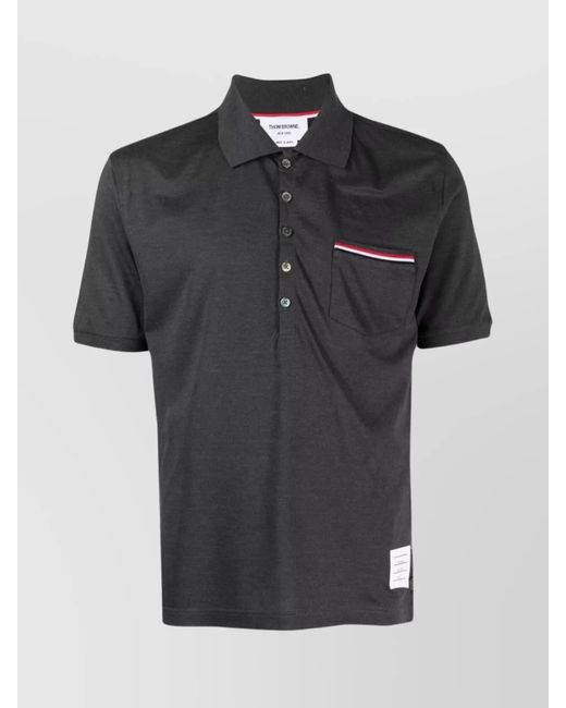 Thom Browne Black Cotton Short-Sleeve Polo Shirt for men