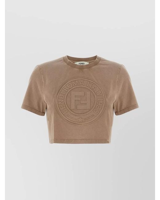 Fendi Natural Cotton Cropped Logo T-Shirt