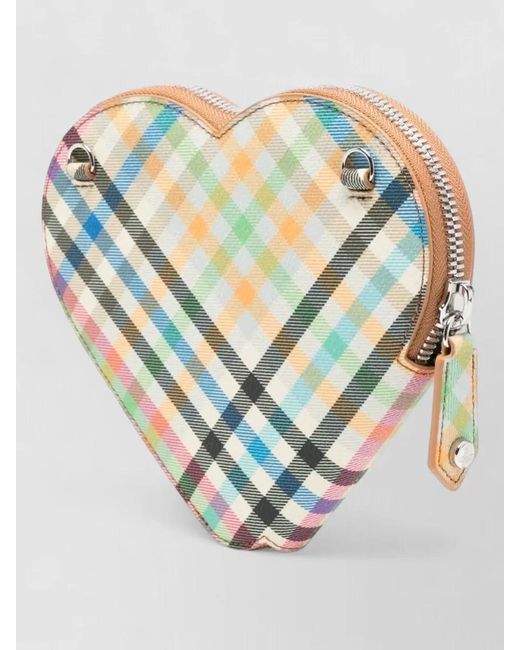 Vivienne Westwood Gray New Heart Mini Checked Chain Shoulder Bag