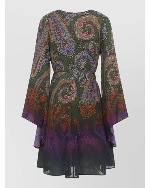Etro Gray Beach Dress Long Sleeve Tie Waist