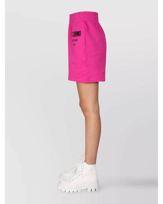 Moschino Pink Logo-Print Knee-Length Shorts