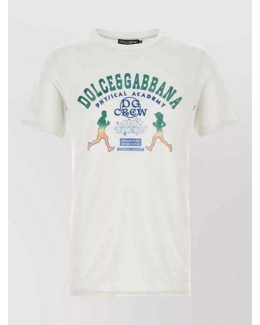 Dolce & Gabbana Blue Cotton Crew Neck T Shirt Graphic for men