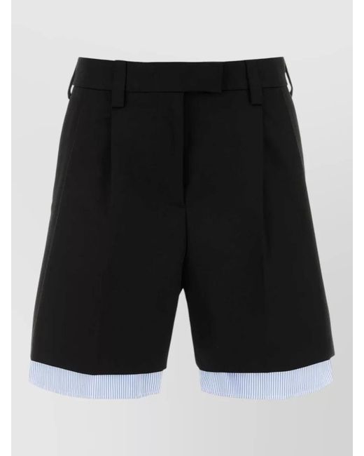 Miu Miu Black Cotton Bermuda Shorts Pleated Front Design