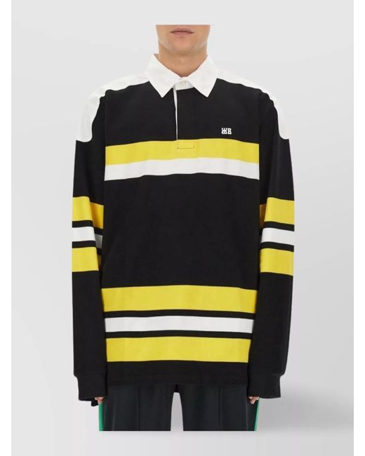 Wales Bonner Black Striped Oversized Polo Shirt for men