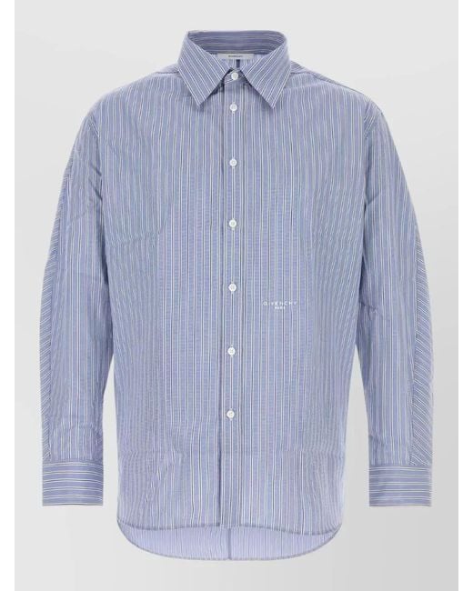 Givenchy Blue Poplin Shirt Long Sleeves Striped Pattern for men