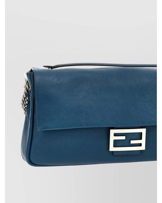 Fendi Blue Baguette Large Leather Shoulder Bag