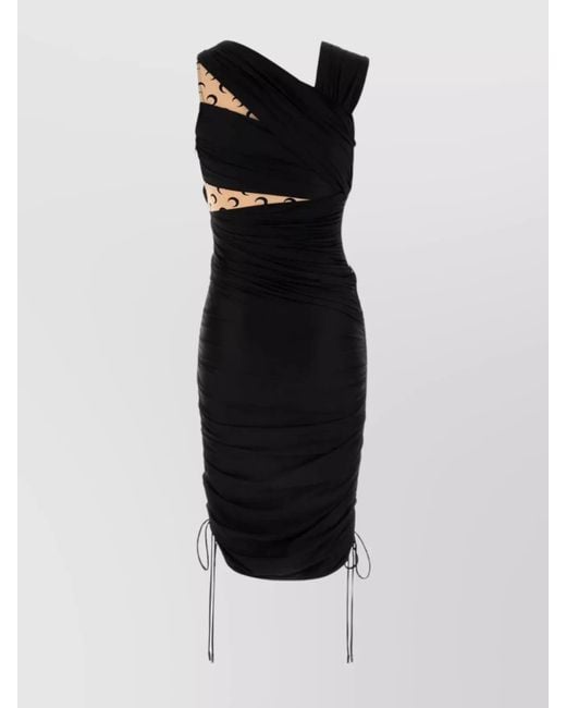 MARINE SERRE Black Stretch Nylon Midi Dress