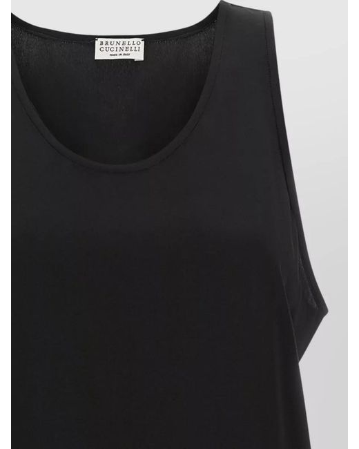 Brunello Cucinelli Black Monile Silk Top Sleeveless Round Neckline
