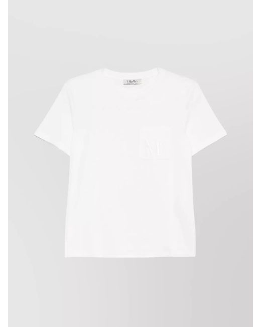 Max Mara White Cotton Crew Neck Top With Chest Pocket