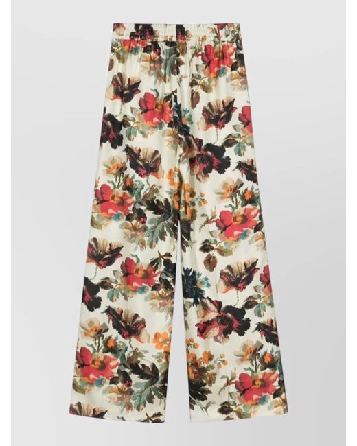 Alberto Biani White Silk Trousers Wide Leg Floral Print