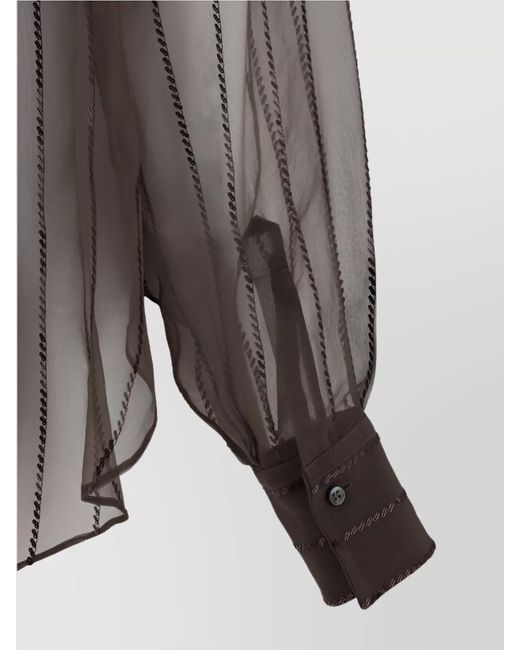 Brunello Cucinelli Brown Silk Sequin-Embellished Long-Sleeve Shirt