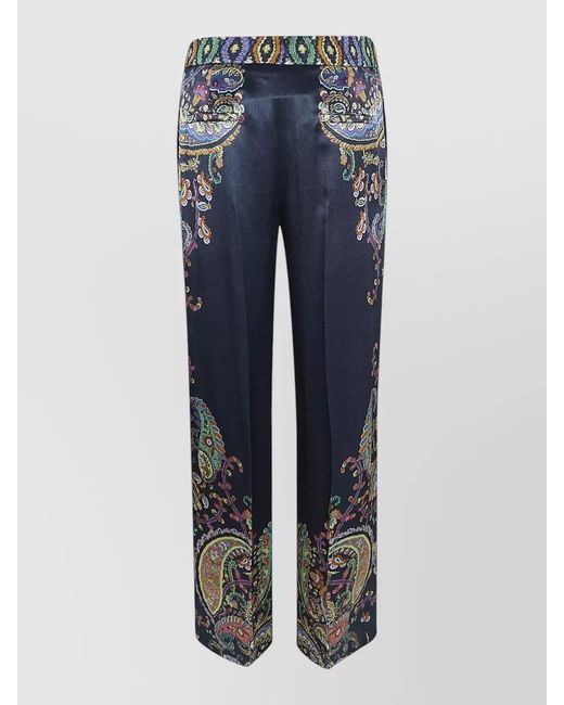 Etro Blue Printed High-Rise Wide-Leg Trousers
