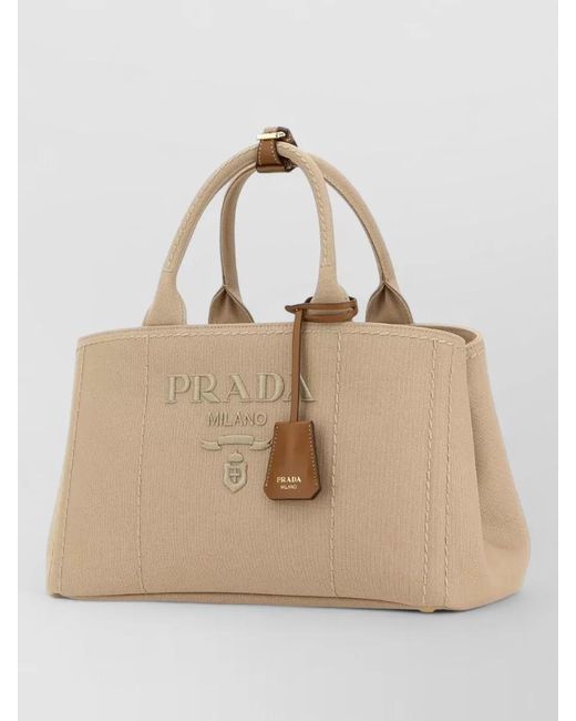 Prada Natural Canvas Jardinière Large Shopping Tote Bag