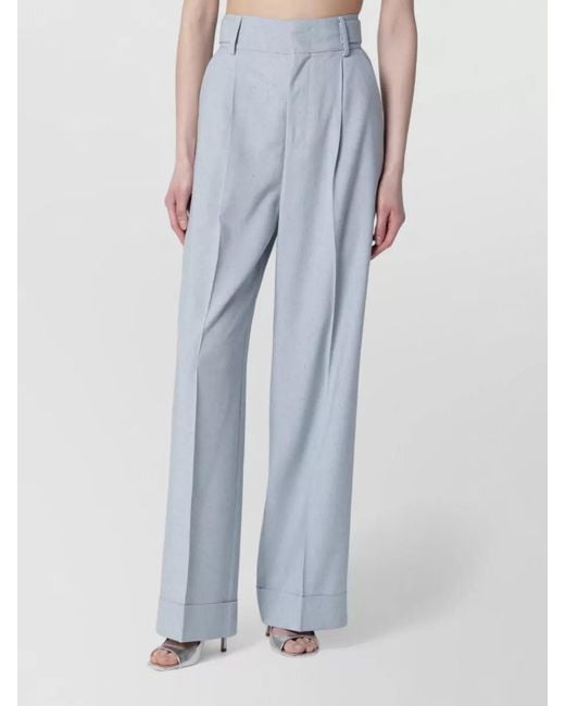 Alberta Ferretti Blue Wide Leg Trousers Cuffed Hem Buttons