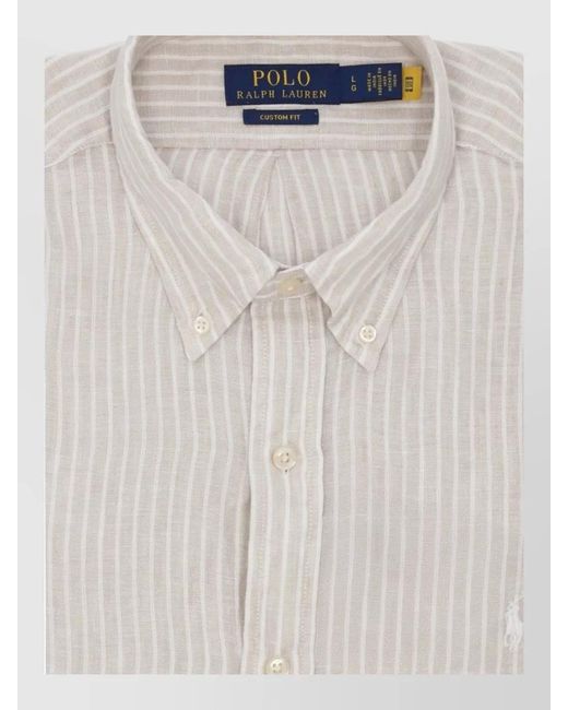 Ralph Lauren White Long Sleeve Striped Linen Cotton Shirt for men