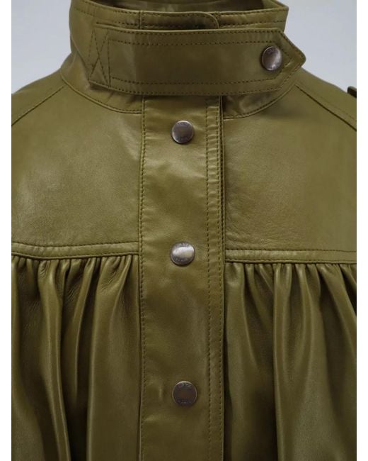 Chloé Green Short Leather Jacket Elastic Waist Buckle