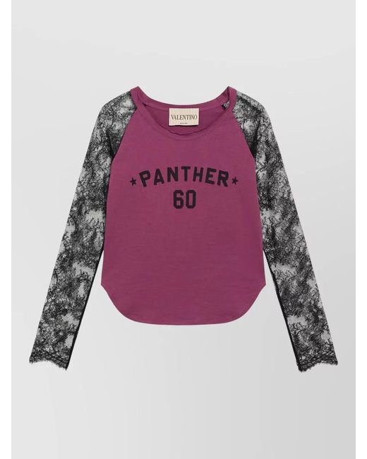 Valentino Pink Lace Sleeve Loungewear Set Round Neck