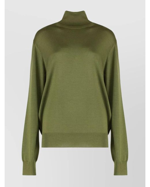 Saint Laurent Green Cashmere Silk Wool Turtleneck Jumper