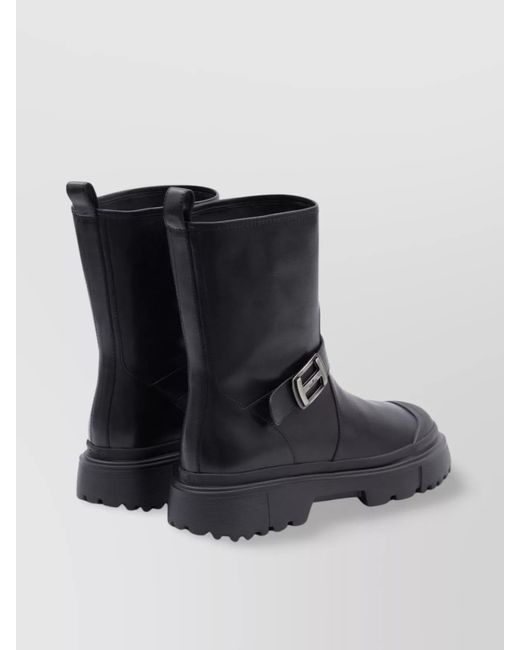 Hogan Black Leather Biker Boots