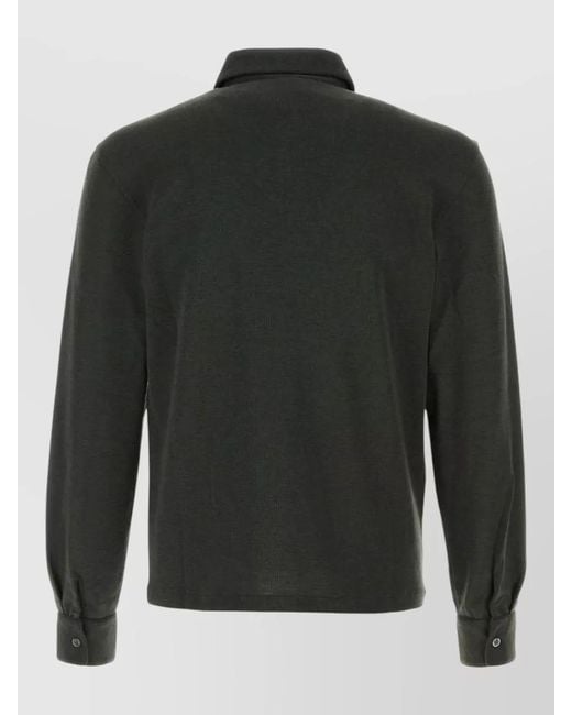 The Row Black Knit Reyes Polo Shirt Long Sleeves for men