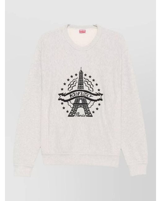 KENZO White Cotton Crew Neck Long-Sleeve Sweatshirt for men