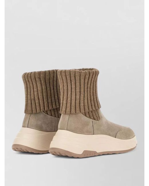 Hogan Natural Suede Boots Chunky Sole Ribbed Knit Cuff