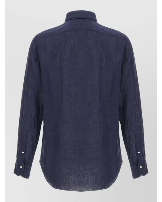 Finamore 1925 Blue Gaeta Shirt Straight Cut Long Cuffed Sleeves for men
