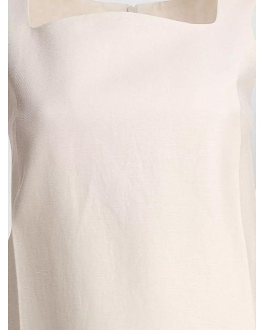 Sandbeige White A Line Sleeveless Dress Square Neckline