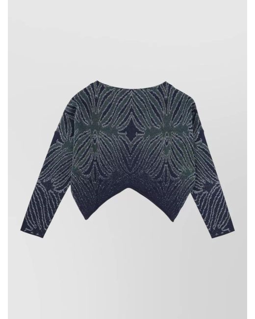 Circus Hotel Blue Mesh Top Geometric Pattern Asymmetric Hem
