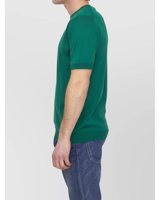 John Smedley Green Cotton Ribbed Regular-Fit Short-Sleeve Crewneck Jumper for men