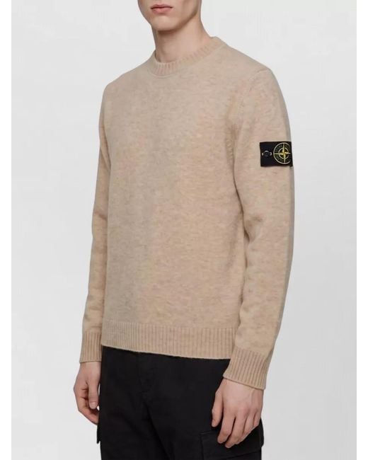 Stone Island White Ribbed Crewneck Wool-Blend Sweater for men