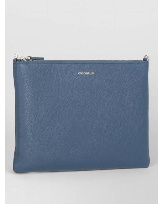 Coccinelle Blue Pebbled Leather Clutch Bag Removable Strap