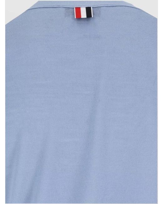 Thom Browne Blue Wool V-Neck Long-Sleeve Cardigan