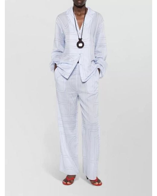Totême White Cotton Blend Pajama Shirt Geometric Pattern
