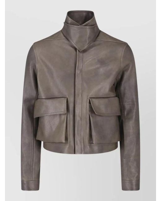 Rick Owens Gray Leather Coat for men