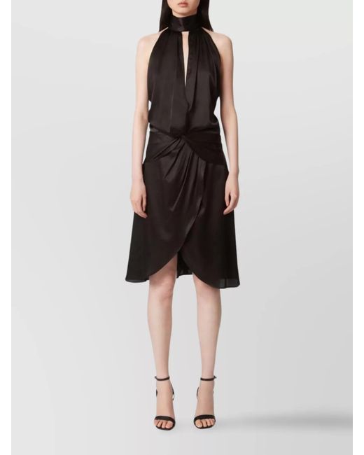 Nina Ricci Black Silk Satin Ruched Halterneck Sleeveless Knee-Length Dress