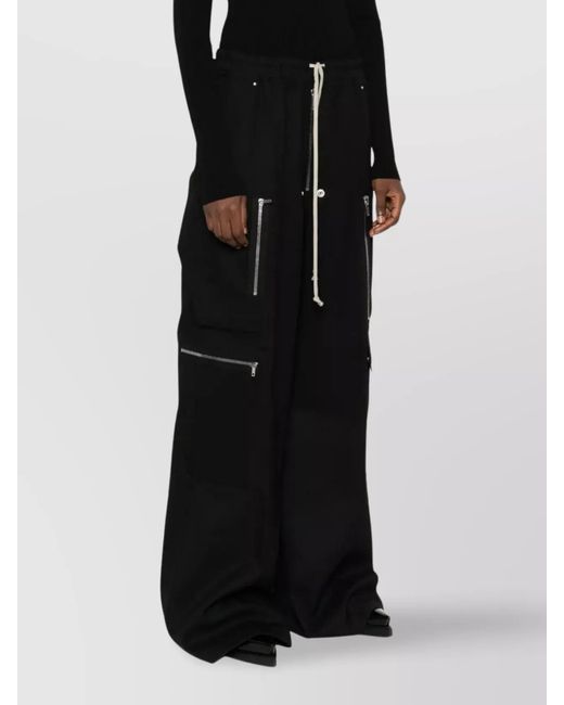 Rick Owens Black Wool Wide-Leg Cargo Trousers