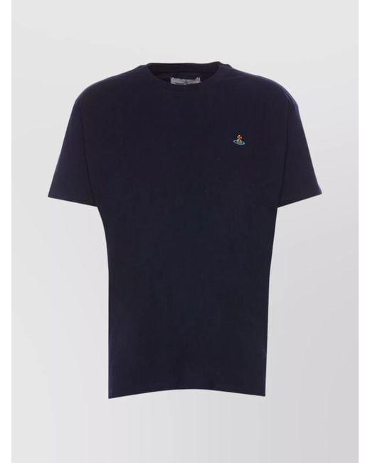 Vivienne Westwood Blue Cotton Logo-Embroidered Crew-Neck T-Shirt for men