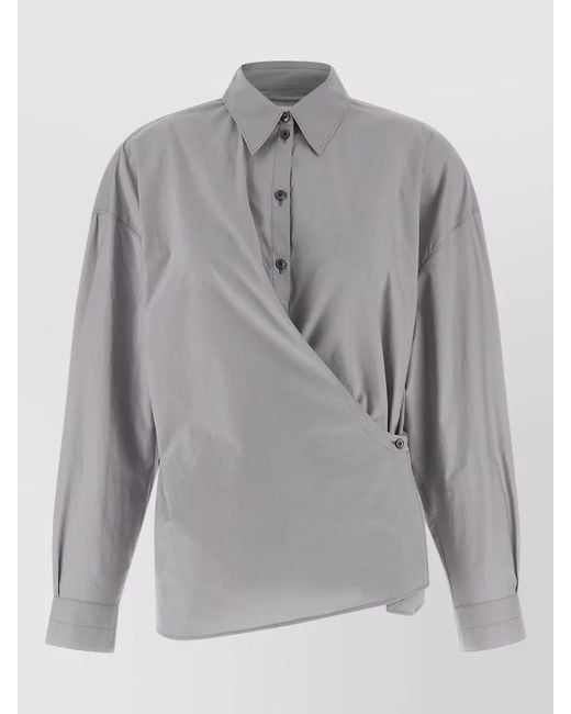 Lemaire Gray Silk Cotton Twisted Collar Shirt