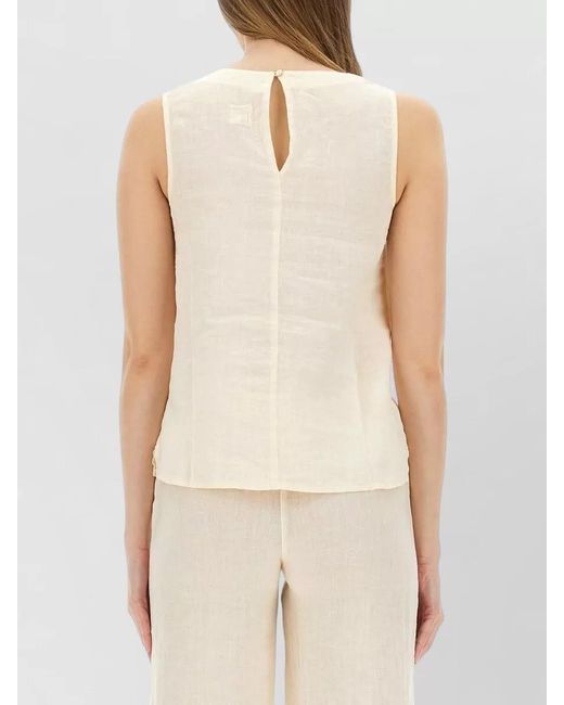 120% Lino White Linen Scoop Neck Sleeveless Top