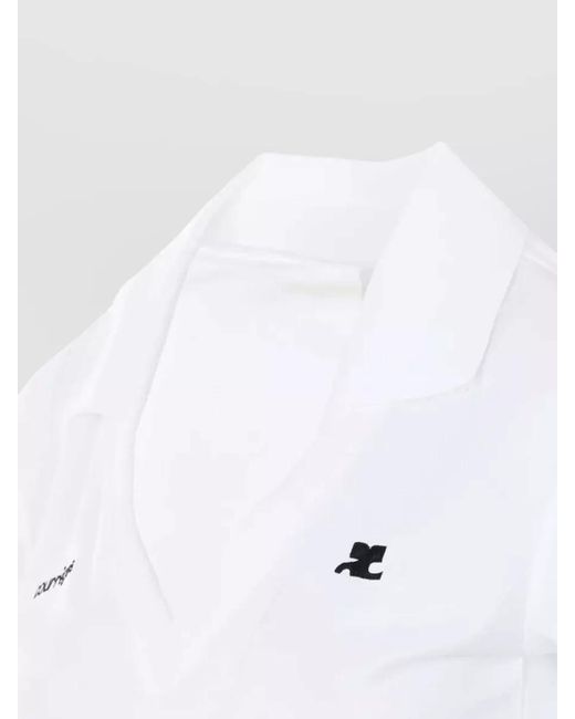 Courreges White Cropped V-Neck Short-Sleeve Polo Top