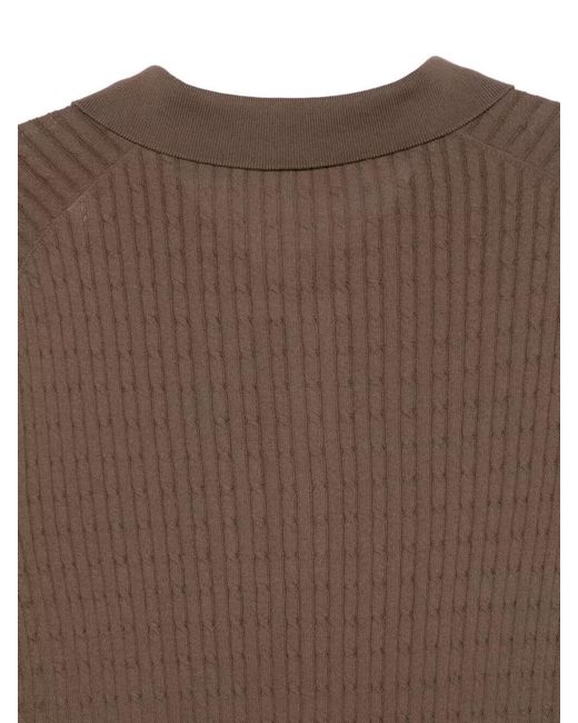 Tagliatore Brown Cable-Knit Cotton Polo Shirt for men
