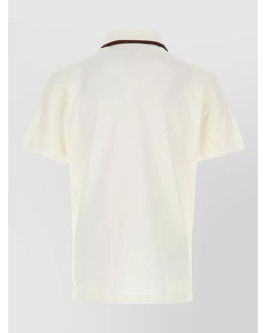 Gucci White Piquet Polo Shirt Short Sleeves Ribbed Cuffs for men