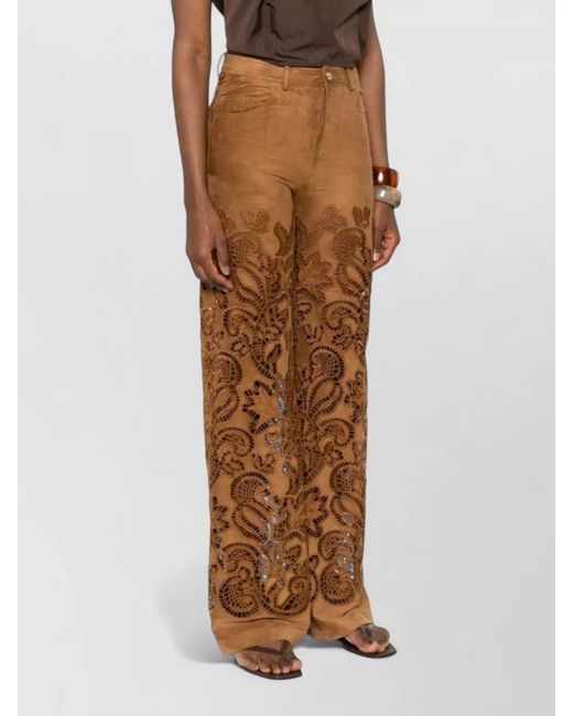 ERMANNO FIRENZE Brown High Waist Wide Leg Trousers Laser Cut