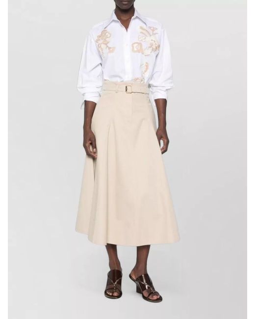 ERMANNO FIRENZE White Floral Embroidery Shirt Relaxed Fit Curved Hem