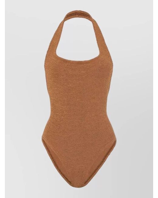 Hunza G Brown Halterneck One Piece Swimsuit High Leg