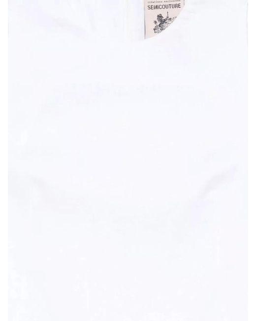 Semicouture White Sheena Linen Shift Dress Round Neckline