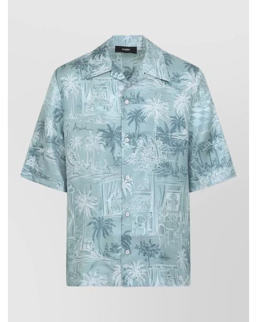 Amiri Blue Silk Printed Bowling Shirt for men