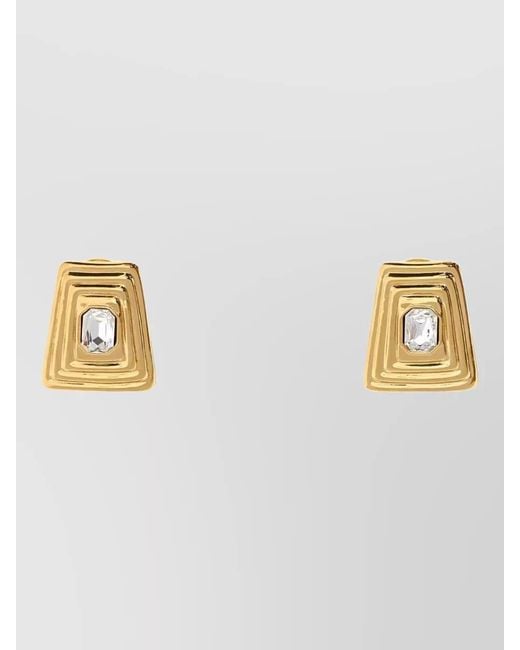 Alessandra Rich Metallic Metal Earrings Geometric Design Crystal Detail